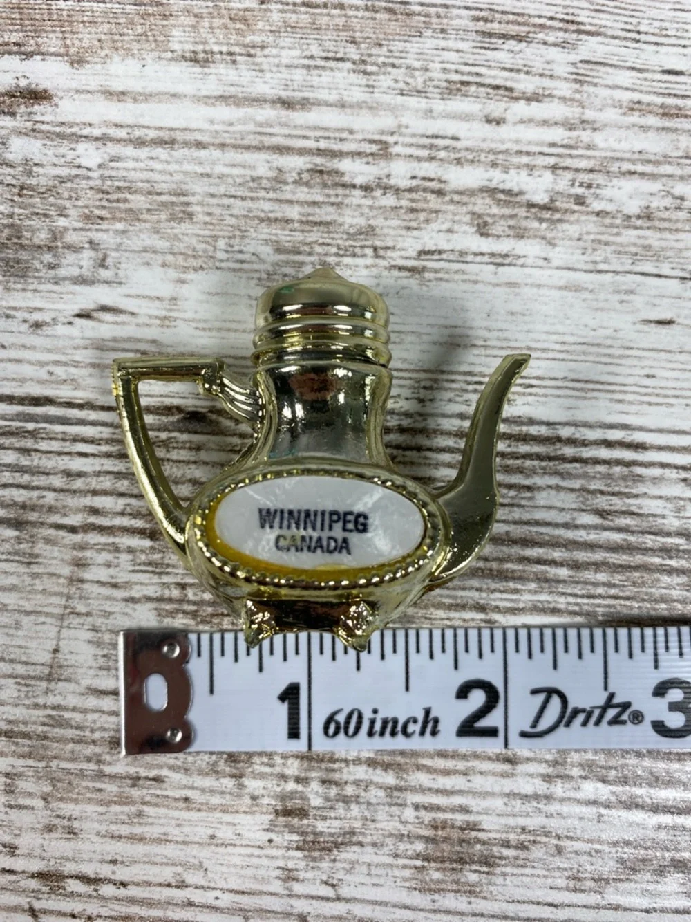 Vintage Gold Teapot Salt and Pepper Shakers Winnipeg Canada Souvenir Set